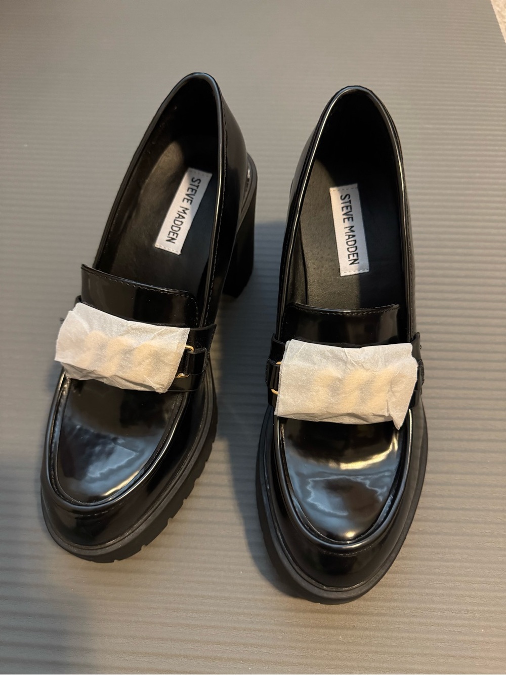Steve Madden Black Patent Loafers with Chunky Sole